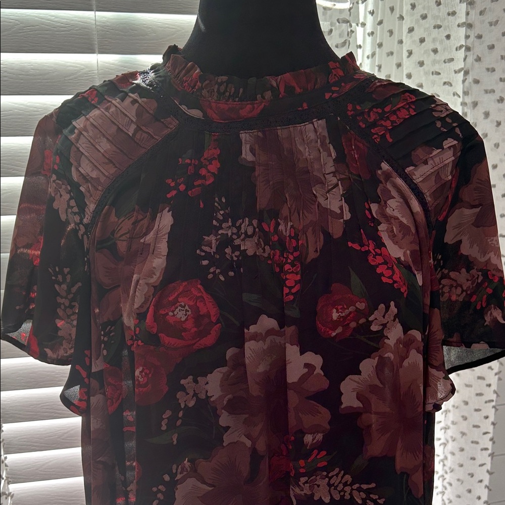 Torrid Black and Red Floral Blouse